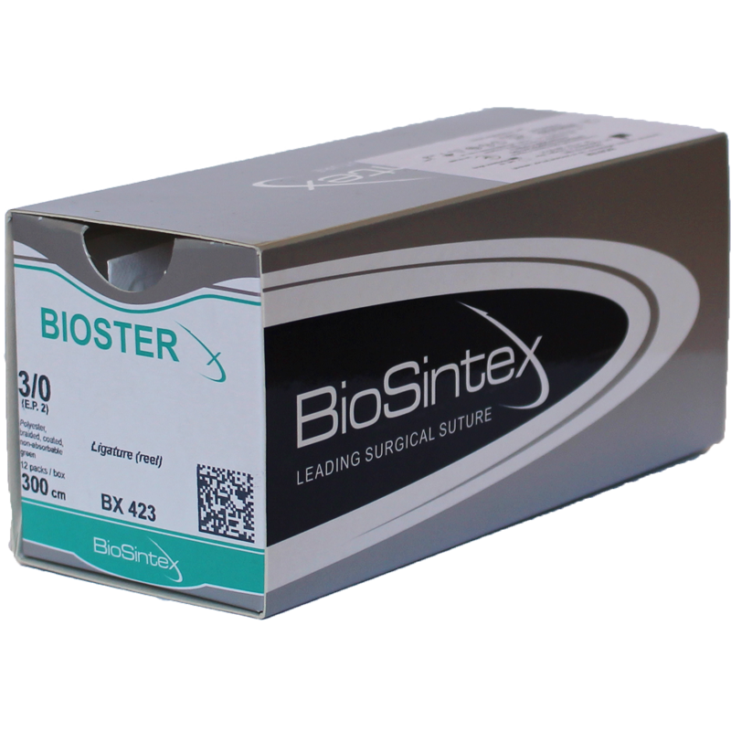 Bioster (BX 424), Поліестер ,зелений , USP 2/0(M3),300см,без голки,котушка